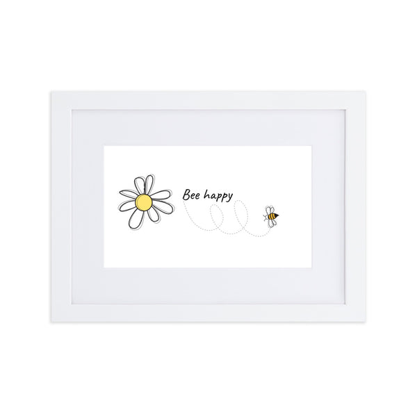 Bee Happy Matte Paper Framed Poster With Mat
