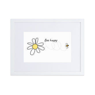 Bee Happy Matte Paper Framed Poster With Mat