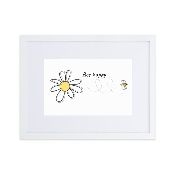 Bee Happy Matte Paper Framed Poster With Mat