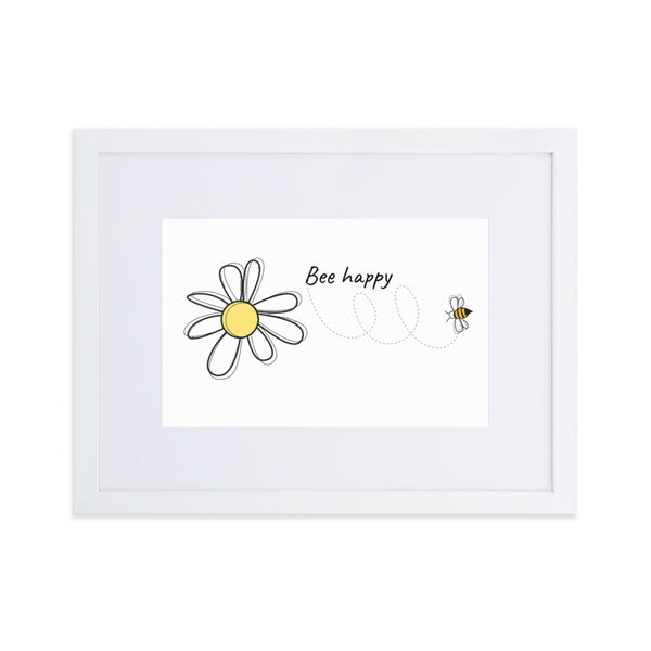 Bee Happy Matte Paper Framed Poster With Mat